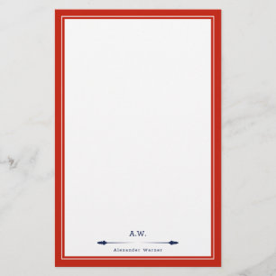 Papeterie Masculine Elégant Rouge Marine Bleu Monogramme