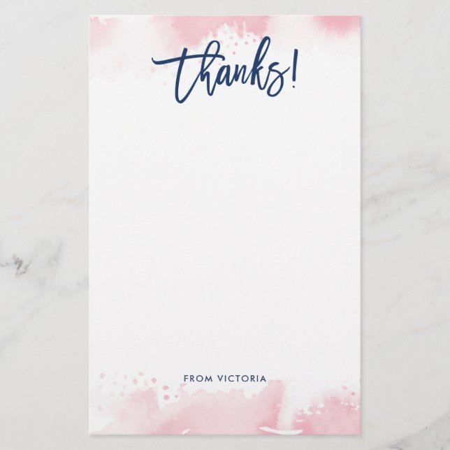 Papeterie MERCI NOTE aquarelle rose lettrée à la main modern (Devant)