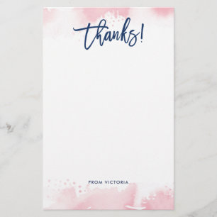 Papeterie MERCI NOTENT l'aquarelle rose marquée avec des