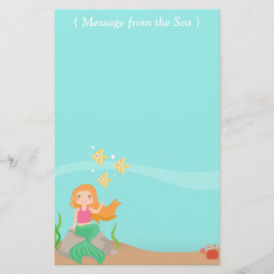 Papeterie Message de la mer, Sirène avec animaux océaniques