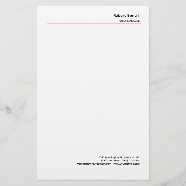 Papeterie Minimaliste Moderne Rouge Blanc Simple (Devant)