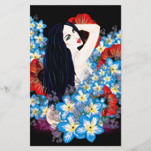 Papeterie Modèle de charme dans un lit de fleurs de pavot, A