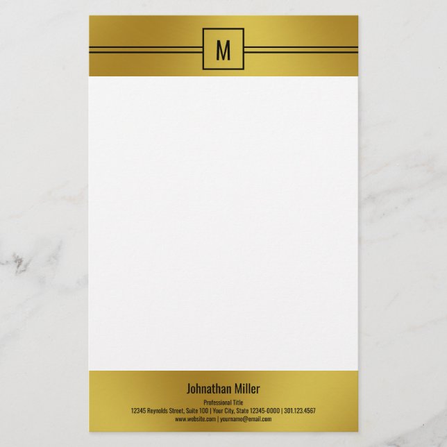 Papeterie Modèle de Monogramme noir blanc et or moderne (Devant)