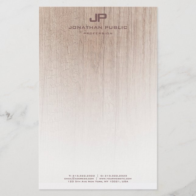 Papeterie Modèle monogramme élégant en bois créatif (Devant)