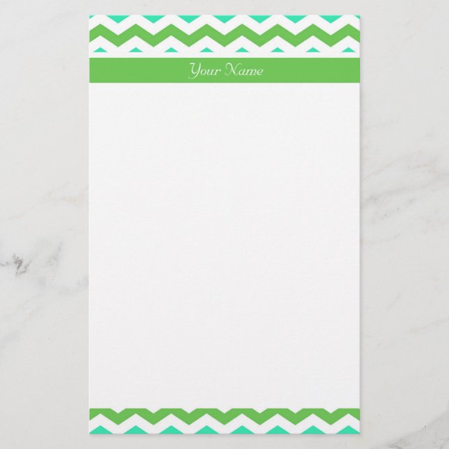 Papeterie Moderne, frais vert citron et bleu chevron zigzag (Devant)