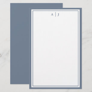 Papeterie Monogramme à deux bordures en bleu foncé minimalis
