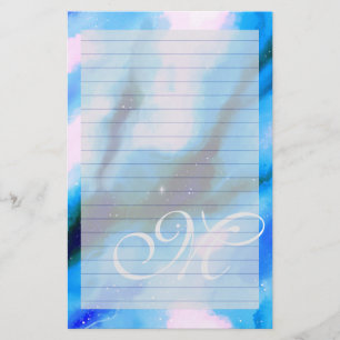 Papeterie Monogramme Abstrait bleu marbré