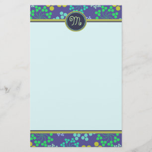 Papeterie Monogramme Abstrait Funky Blue Floral