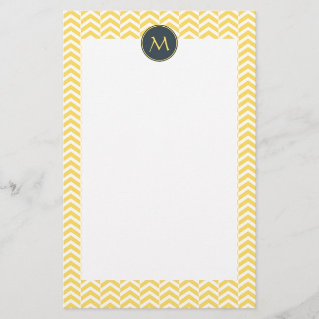 Papeterie Monogramme Chevron jaune et blanc avec charbon (Devant)