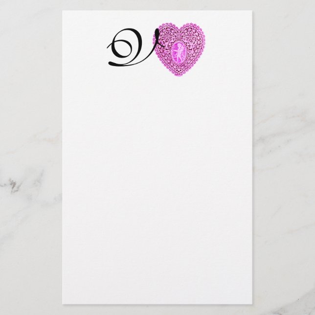 Papeterie MONOGRAMME COEUR DE LAMPE CUPIDE, fuchsia rose (Devant)
