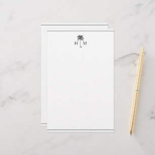 Papeterie Monogramme d'arbre de palmier nain noir et blanc