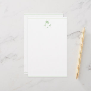 Papeterie Monogramme d'arbre de palmier vert et blanc Palmet