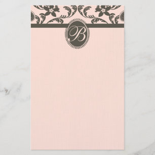 Papeterie Monogramme de fleurs rose et Brown de marguerite