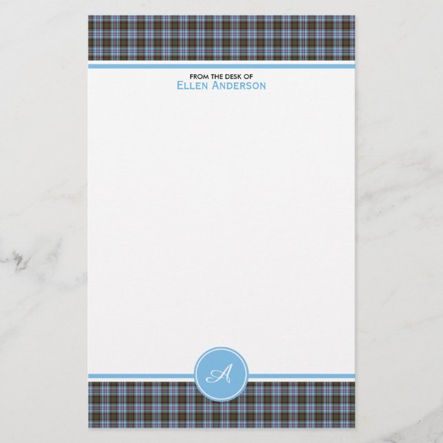 Papeterie Monogramme de la famille Anderson Tartan bleu clai (Devant)