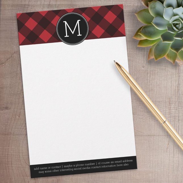 Papeterie Monogramme de Motif de Buffle Noir Rouge Rustique (Personalized Stationery)