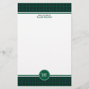 Papeterie Monogramme écossais de plaid de vert de tartan de