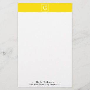 Papeterie Monogramme initial encadré blanc jaune
