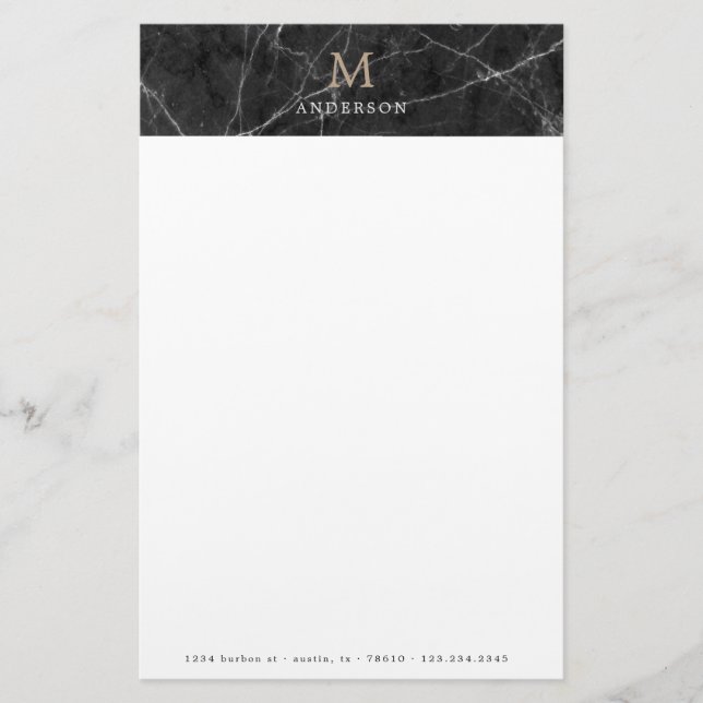 Papeterie monogramme masculin en marbre noir (Devant)