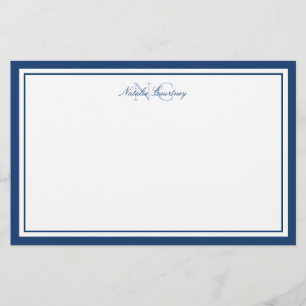 Papeterie Monogramme minimaliste Marine bleu deux frontières