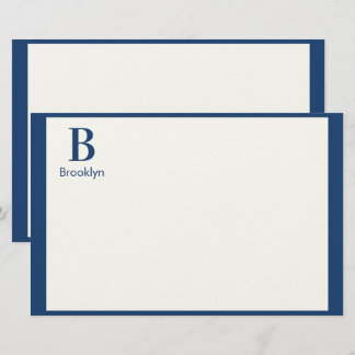 Papeterie Monogramme minimaliste moderne à bordure bleu mari