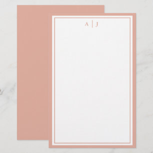 Papeterie Monogramme minimaliste rose pâle à deux bordures
