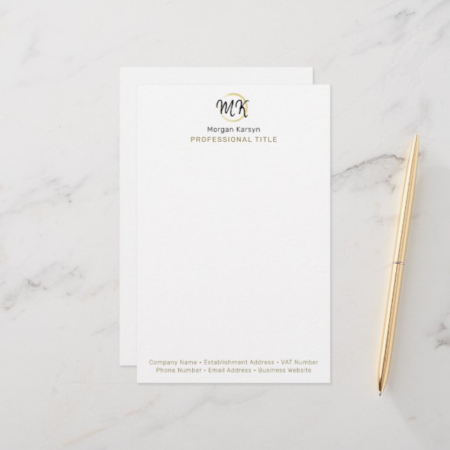 Papeterie Monogramme Modèle élégant en or blanc moderne simp (Devant/Arrière en situation)