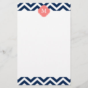 Papeterie Monogramme Motif Coral & Blue Zigzags