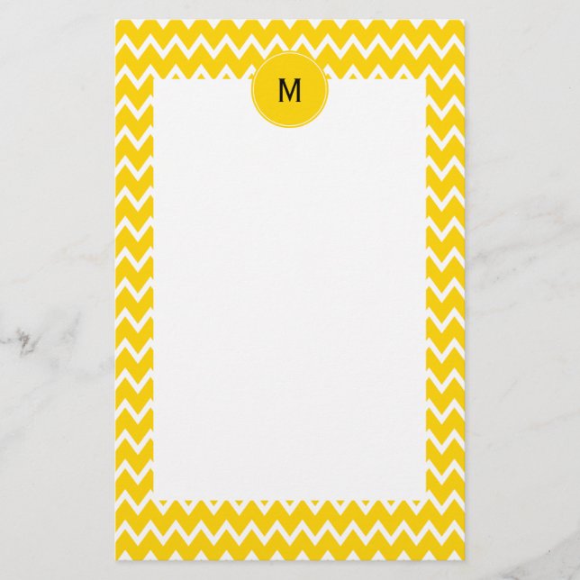Papeterie Monogramme Motif de zigzag jaune et blanc (Devant)