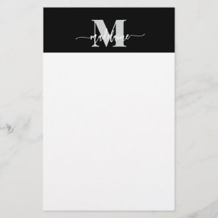 Papeterie Monogramme Noir Argent Blanc Personnel