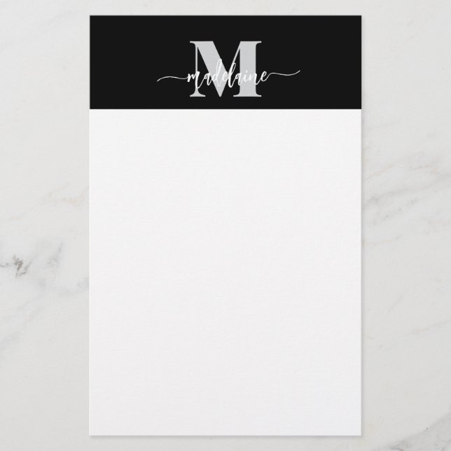 Papeterie Monogramme Noir Argent Blanc  Personnel (Devant)