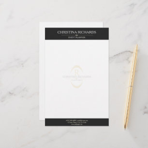 Papeterie Monogramme Noir Blanc Moderne Élégante Entreprise