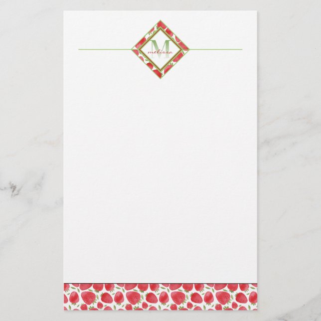 Papeterie Monogramme Ombre | Fraises d'été + Vert (Devant)