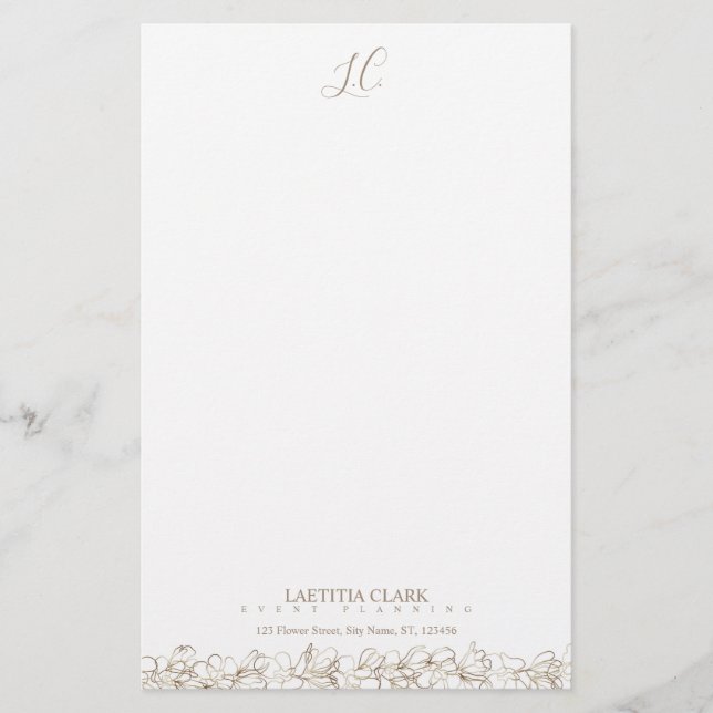 Papeterie Monogramme personnalisé Élégant floral (Devant)