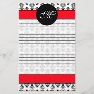 Papeterie Monogramme rayé par damassé rouge et blanche