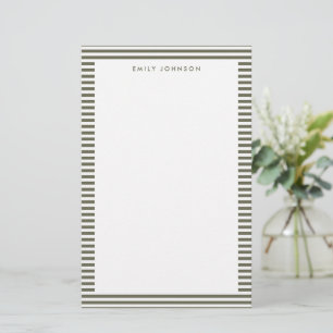 Papeterie Monogramme Rayures Vert Olive Minimaliste