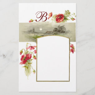 Papeterie MONOGRAMME ROMANTİCA / POPIES, rouge, vert, blanc