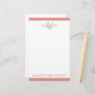 Papeterie Monogramme rose corail et vert