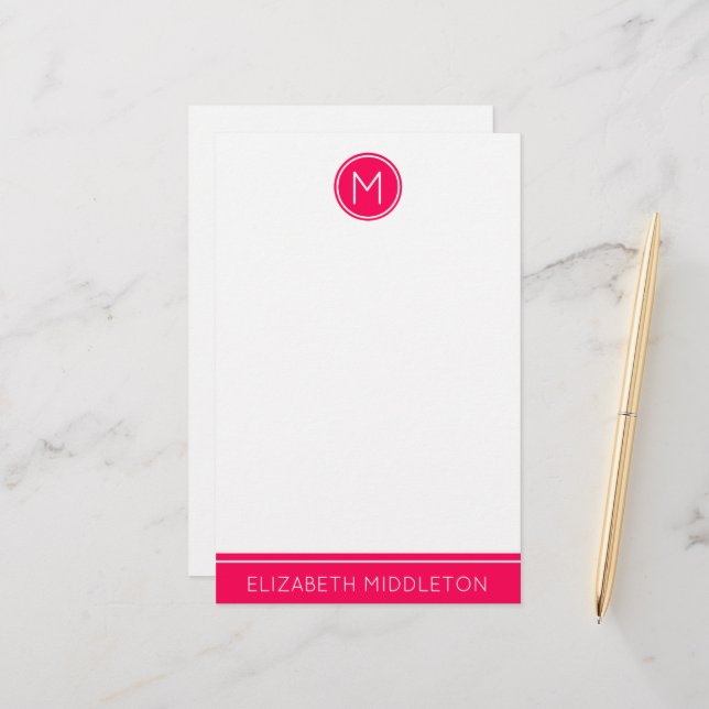 Papeterie Monogramme Rose d'Été sur Fond Blanc (Devant/Arrière en situation)
