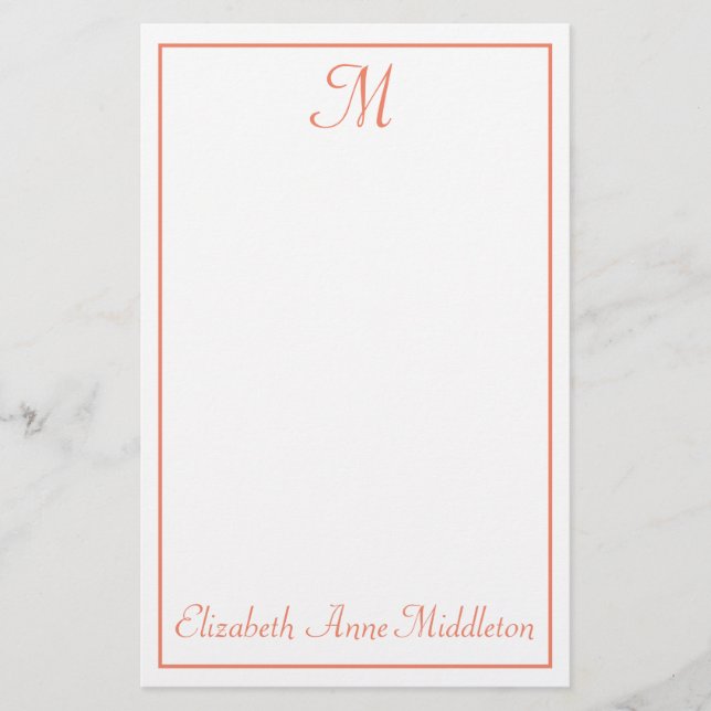 Papeterie Monogramme rose et blanc Saumon (Devant)