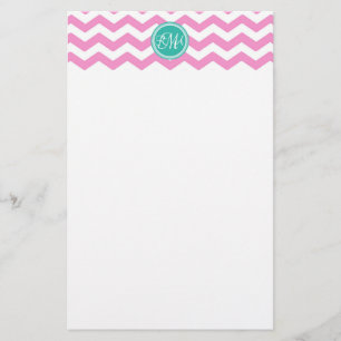 Papeterie Monogramme rose et Turquoise Chevron personnalisé
