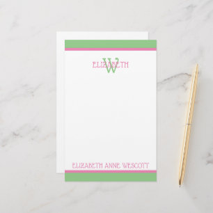 Papeterie Monogramme Rose et Vert Prépa