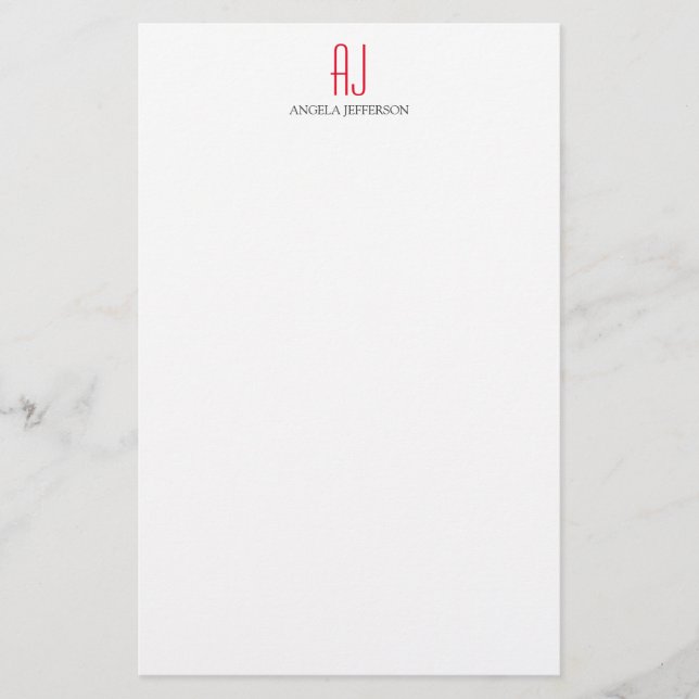 Papeterie Monogramme rouge blanc simple moderne (Devant)