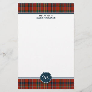 Papeterie Monogramme rouge classique de plaid de tartan