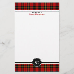 Papeterie Monogramme rouge classique de plaid de tartan de