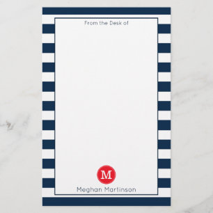 Papeterie Monogramme rouge de la marine Bleu Blancs Gris Min
