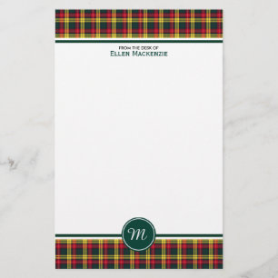 Papeterie Monogramme rouge et jaune de tartan de clan de
