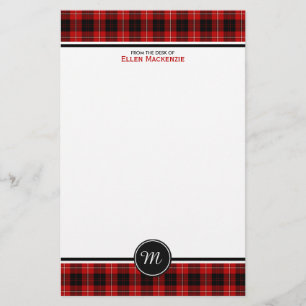 Papeterie Monogramme rouge et noir de tartan de clan de