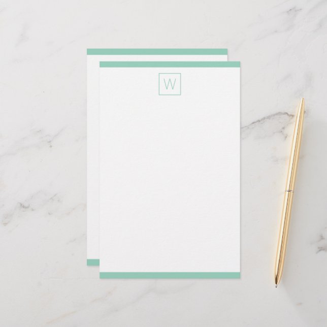 Papeterie Monogramme simple bleu sarcelle et blanc (Devant/Arrière en situation)