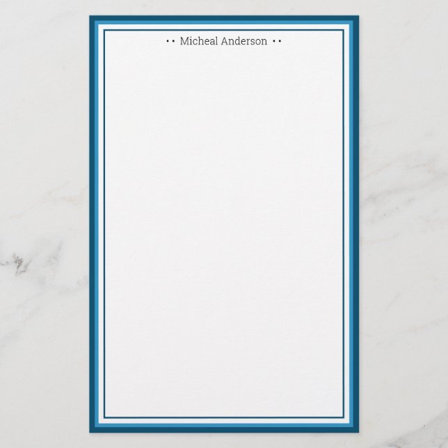 Papeterie Monogramme Simple Bordure Bleue Classique Personna (Devant)