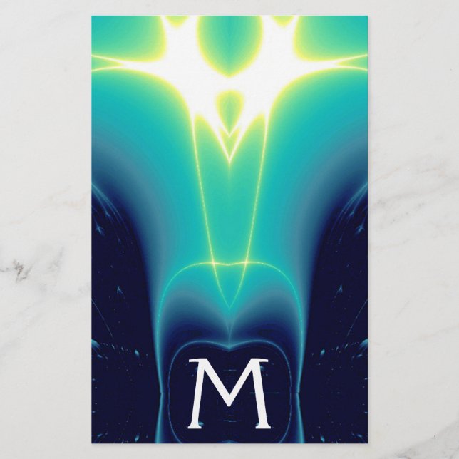 PAPETERIE MONOGRAMME TURQUOISE ABSTRAIT DES VAGUES LUMINEUSE (Devant)